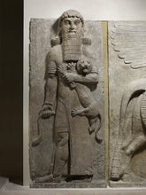Load image into Gallery viewer, Assyrian Gilgamesh Hero Overpowering a Lion Artifact Carved Sculpture Statue Sculpture Statue 14.5&quot; www.Neo-Mfg.com Museum Replica L19
