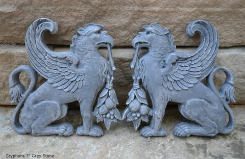 Griffin gryphons Winged lion wall Sculpture plaque set pair 7