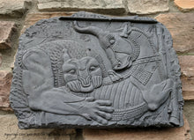 Load image into Gallery viewer, Assyrian Lion and Bull Ox Sculpture Statue Relief wall fragment Persepolis www.Neo-mfg.com 16&quot;
