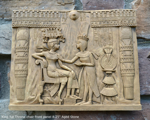 Egyptian King Tut Tutankhamen Throne chair front Sculptural wall relief plaque www.Neo-Mfg.com 8.25