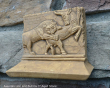 Load image into Gallery viewer, Assyrian Lion and Bull Ox Sculpture Statue Relief wall fragment Persepolis www.Neo-mfg.com 3&quot;
