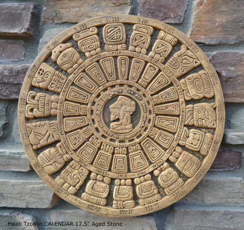 History MAYAN AZTEC Haab Tzolkin CALENDAR Sculptural wall relief plaque 17.5