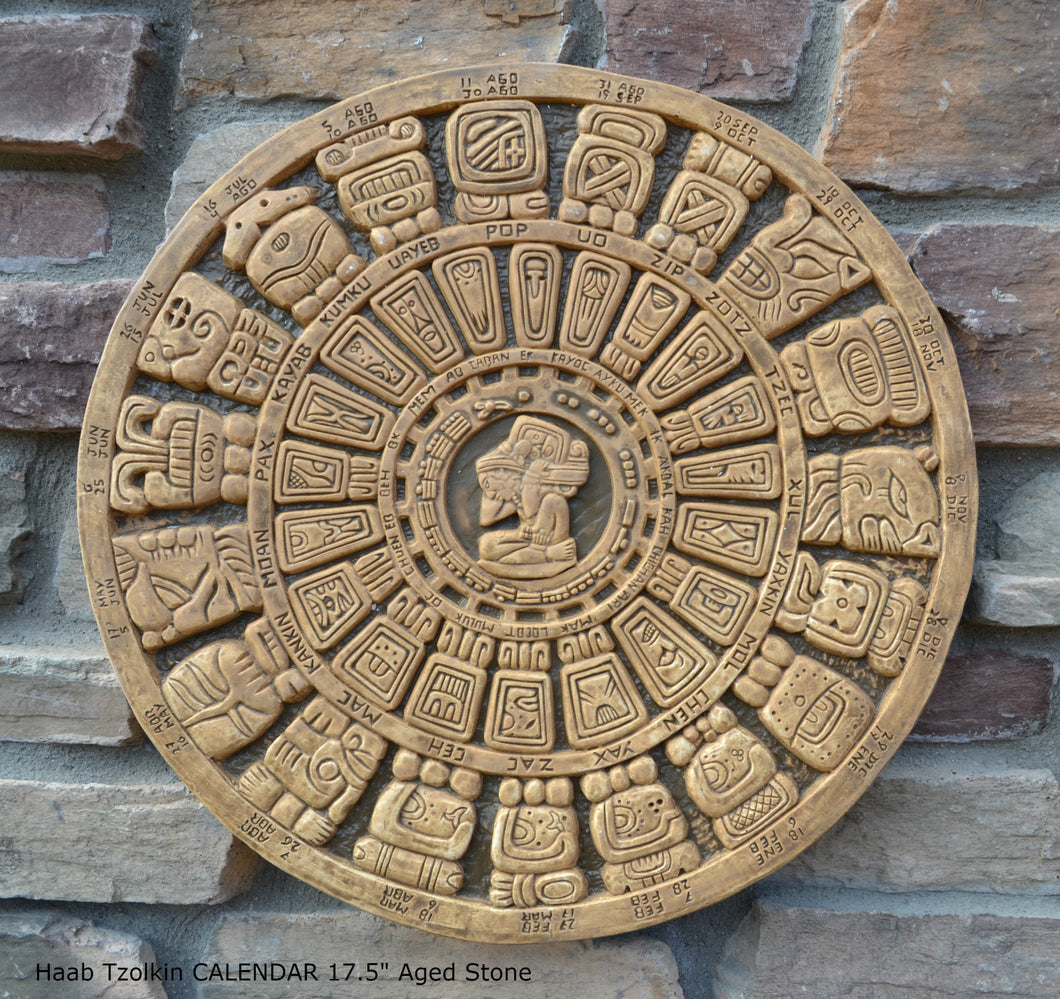 History MAYAN AZTEC Haab Tzolkin CALENDAR Sculptural wall relief plaque 17.5