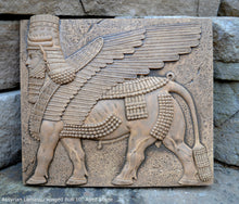 Load image into Gallery viewer, Historical Assyrian Lamassu winged Bull wall Sculpture www.Neo-Mfg.com 10&quot; Mesopotamia m17
