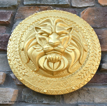 Load image into Gallery viewer, Roman Greek Lion Warrior Shield Sculpture Statue www.Neo-Mfg.com 17&quot;
