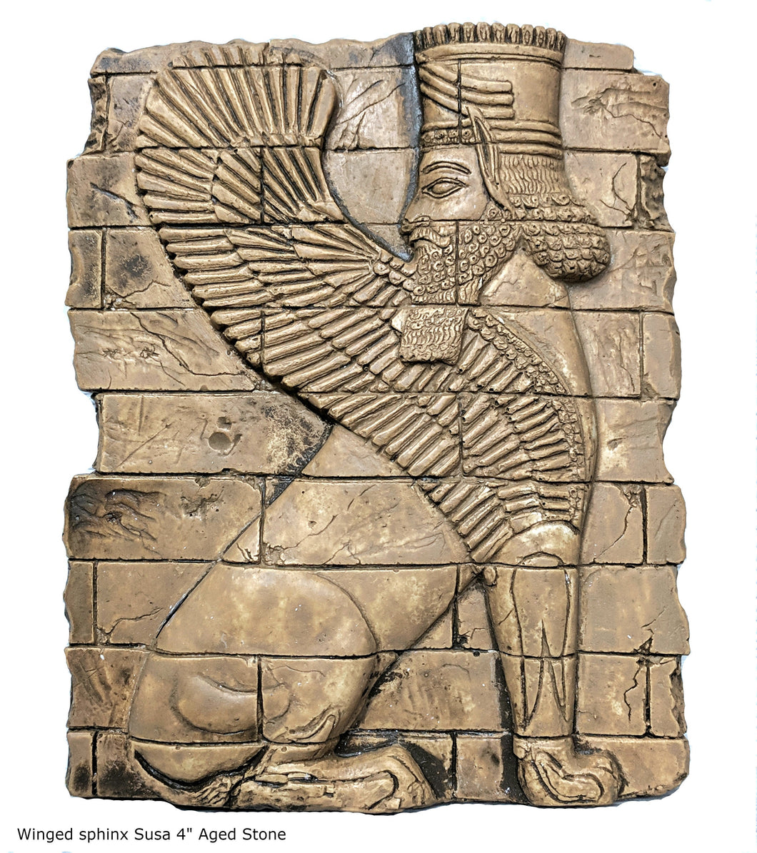 Assyrian Sumerian Winged sphinx Susa, Lion Shedu Palace Darius I fragment Sculpture reproduction art 5.75