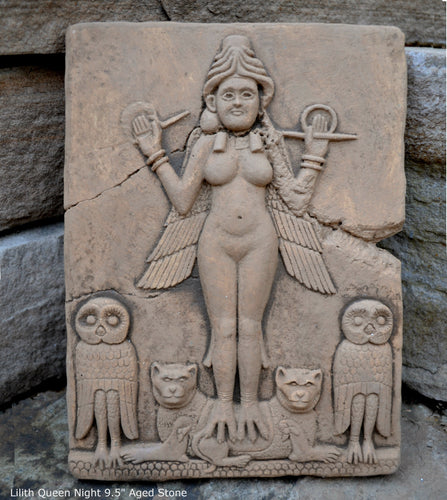 Babylonian Burney Relief Queen of Night GODDESS ISHTAR Mesopotamia Sculptural wall relief carving plaque www.Neo-Mfg.com 9.5