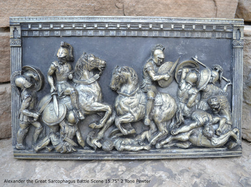 Alexander the Great Sarcophagus Battle Scene Sculpture museum reproduction art 15.75