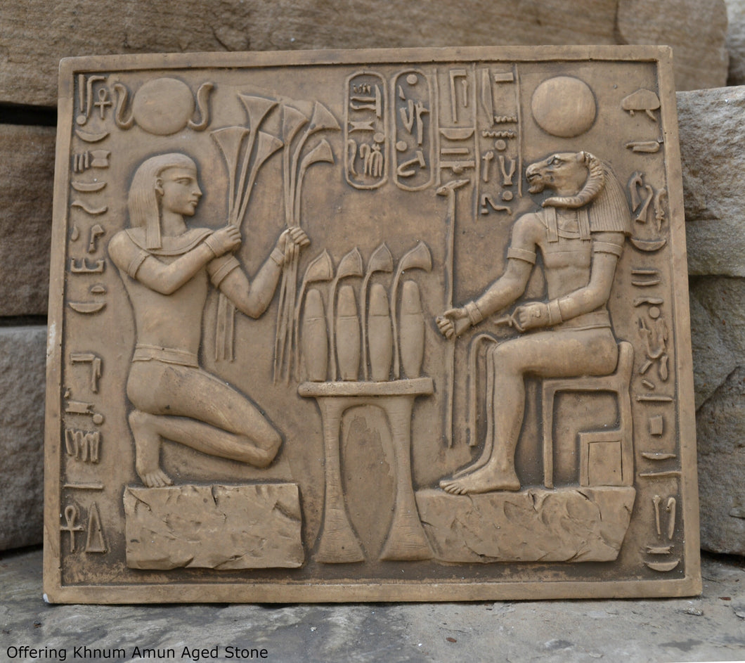 History Egyptian Ramses II offering God Khnum Amun Ram temple of Amun Plaque Artifact Sculpture www.Neo-Mfg.com home decor h4