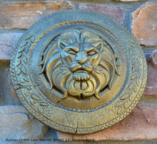 Load image into Gallery viewer, Roman Greek Lion Warrior Shield Sculpture Statue www.Neo-Mfg.com 12&quot;

