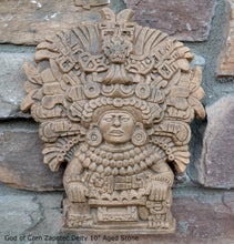 Load image into Gallery viewer, History Aztec Maya Mesoamerica God of Corn Zapotec Deity Vessel wall plaque relief Sculpture www.Neo-Mfg.com 10&quot; p3
