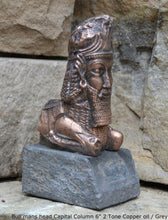 Load image into Gallery viewer, Historical Assyrian Persian Column Capital Man-Bull relief sculpture ancient replica Sculpture www.Neo-Mfg.com 6&quot;

