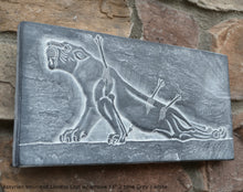 Load image into Gallery viewer, Assyrian Wounded Lioness Lion w/ arrows sculpture wall art frieze www.Neo-Mfg.com 11&quot; e3
