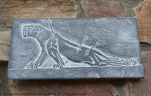 Load image into Gallery viewer, Assyrian Wounded Lioness Lion w/ arrows sculpture wall art frieze www.Neo-Mfg.com 11&quot; e3
