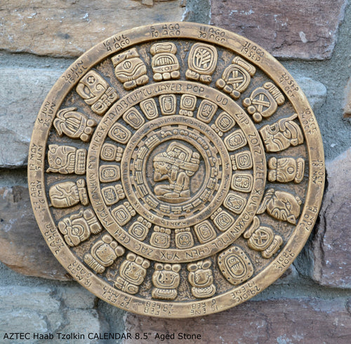 History MAYAN AZTEC Haab Tzolkin CALENDAR Sculptural wall relief plaque 8.5