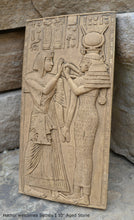 Load image into Gallery viewer, Egyptian Hathor welcomes Sethos I Sculpture museum reproduction art 10&quot; www.Neo-Mfg.com home decor Isis e19
