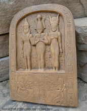 Load image into Gallery viewer, History Egyptian Triad of Osiris Dedia stele the master builder. Isis Osiris &amp; Horus Artifact Sculpture Statue 14&quot; www.Neo-Mfg.com c9
