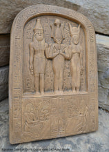 Load image into Gallery viewer, History Egyptian Triad of Osiris Dedia stele the master builder. Isis Osiris &amp; Horus Artifact Sculpture Statue 14&quot; www.Neo-Mfg.com c9
