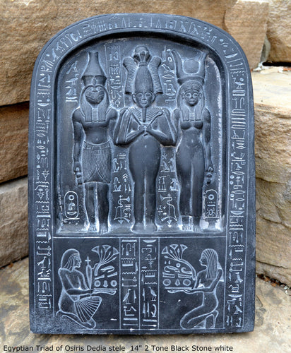 History Egyptian Triad of Osiris Dedia stele the master builder. Isis Osiris & Horus Artifact Sculpture Statue 14