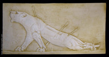 Load image into Gallery viewer, Assyrian Wounded Lioness Lion w/ arrows sculpture wall art frieze www.Neo-Mfg.com 11&quot; e3
