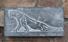 Load image into Gallery viewer, Assyrian Wounded Lioness Lion w/ arrows sculpture wall art frieze www.Neo-Mfg.com 11&quot; e3
