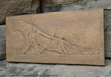 Load image into Gallery viewer, Assyrian Wounded Lioness Lion w/ arrows sculpture wall art frieze www.Neo-Mfg.com 11&quot; e3
