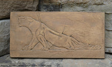 Load image into Gallery viewer, Assyrian Wounded Lioness Lion w/ arrows sculpture wall art frieze www.Neo-Mfg.com 11&quot; e3
