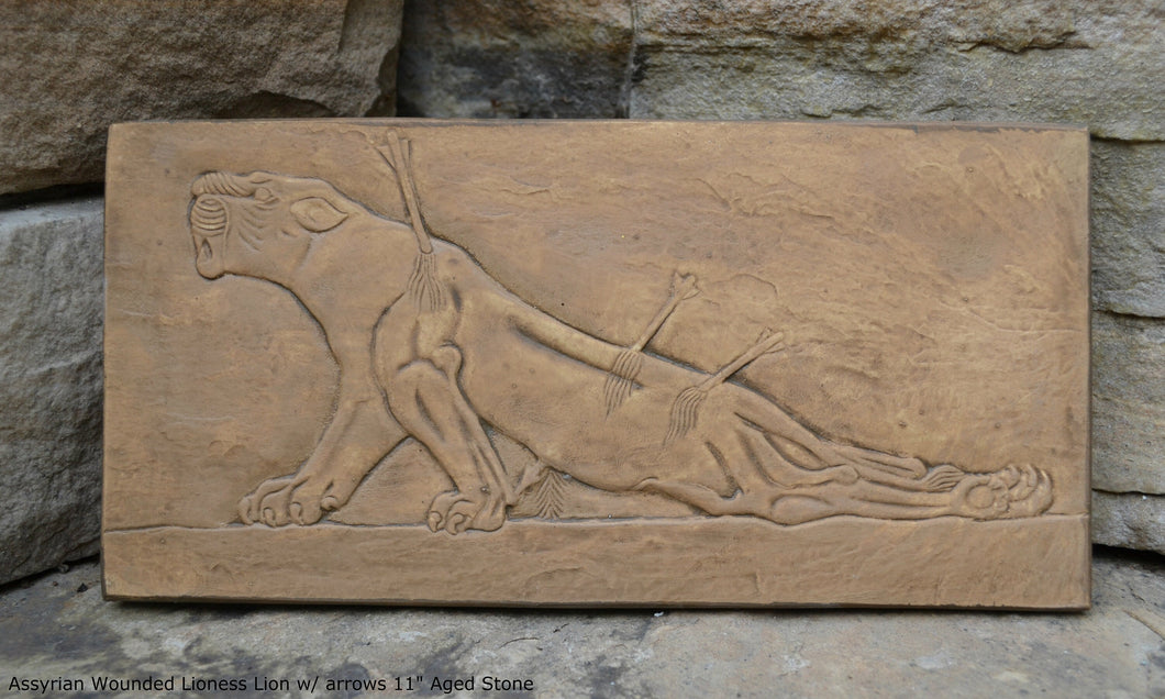 Assyrian Wounded Lioness Lion w/ arrows sculpture wall art frieze www.Neo-Mfg.com 11
