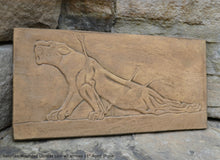 Load image into Gallery viewer, Assyrian Wounded Lioness Lion w/ arrows sculpture wall art frieze www.Neo-Mfg.com 11&quot; e3

