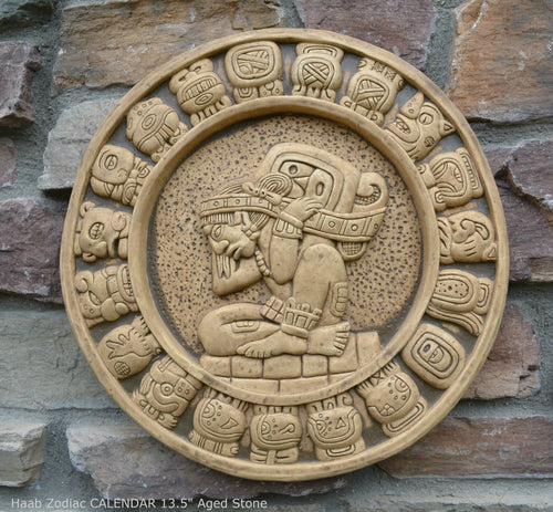 History MAYAN AZTEC Haab Zodiac CALENDAR Sculptural wall relief plaque 13.5
