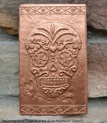 Aztec Mexican Day of the Dead Sugar skull Dia de los Muertos Sculptural wall relief plaque www.Neo-Mfg.com 6