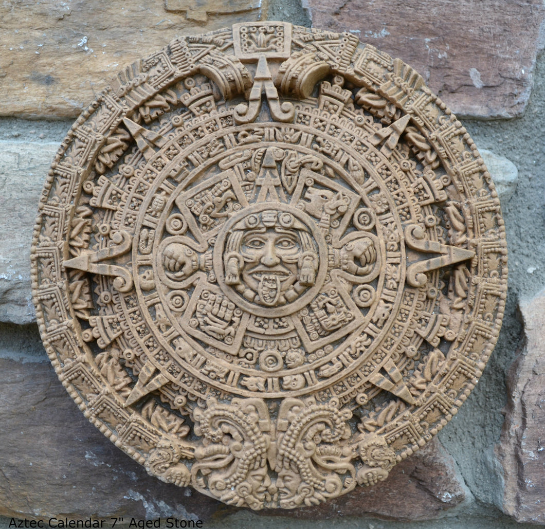 History MAYAN AZTEC CALENDAR Sculptural wall relief plaque 7