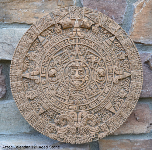 History MAYAN AZTEC CALENDAR Sculptural wall relief plaque 12