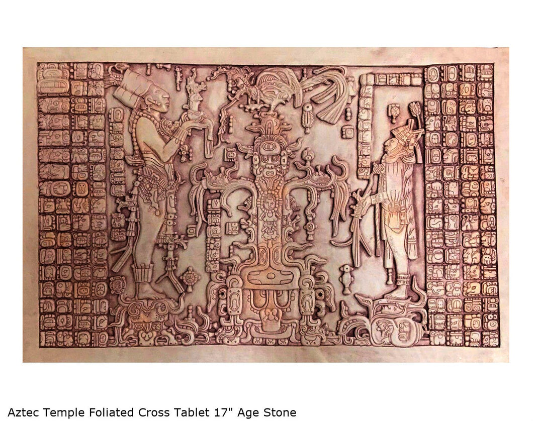 Aztec Mayan Temple Foliated Cross Tablet Sculpture 17