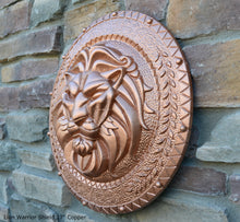 Load image into Gallery viewer, Roman Greek Lion Warrior Shield Sculpture Statue www.Neo-Mfg.com 17&quot;
