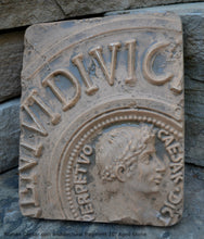 Load image into Gallery viewer, Roman Caesar coin architectural fragment Sculptural Wall frieze plaque relief www.Neo-Mfg.com 10&quot;
