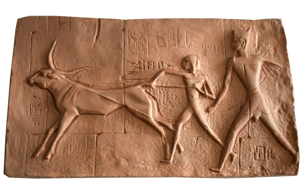 History Egyptian Ramses Seti Abydos with bull Plaque Artifact Sculpture 10.5