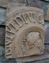 Load image into Gallery viewer, Roman Caesar coin architectural fragment Sculptural Wall frieze plaque relief www.Neo-Mfg.com 10&quot;
