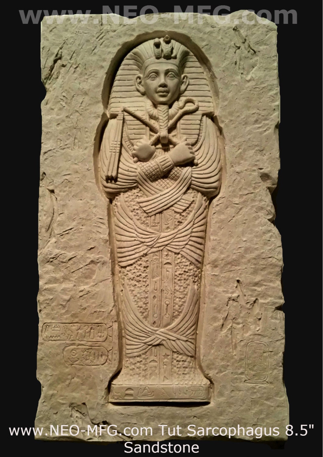 History Egyptian King Tut sarcophagus coffin hieroglyph Sculptural wall relief www.Neo-Mfg.com 8.5