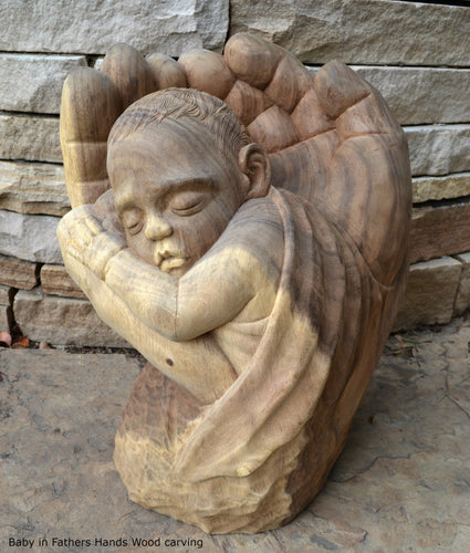 Baby in Fathers Hands www.Neo-Mfg.com home decor Wood carving grand scale