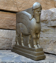 Load image into Gallery viewer, Historical Assyrian Lamassu Nimrud Palace guardians winged Bull Sculpture www.Neo-Mfg.com 8.5" Mesopotamia - Flat on back side g29
