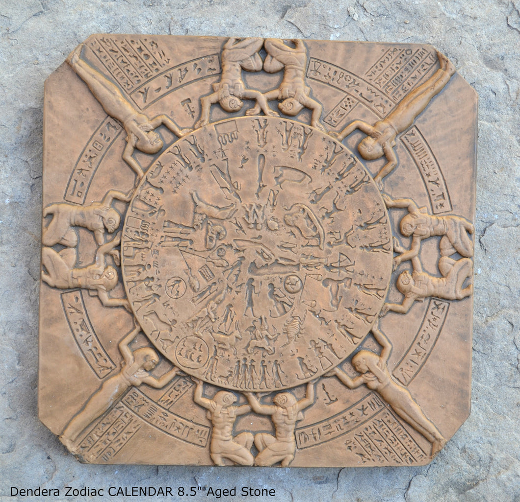 Egyptian Dendera Zodiac CALENDAR Sculptural wall relief plaque 8.5