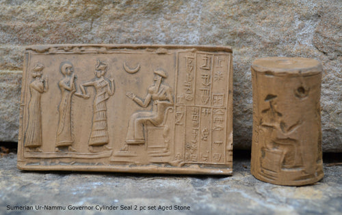 Historical Assyrian Sumerian Ur-Nammu Governor Cylinder Seal wall Sculpture www.Neo-Mfg.com Mesopotamia 2pc set