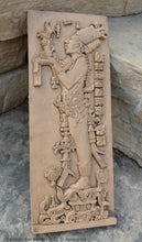 Load image into Gallery viewer, Aztec Mayan Chambalu Temple foliated cross Center left K&#39;inich Kan Bahlam II carving wall plaque www.Neo-Mfg.com home decor art 11.5&quot; L18
