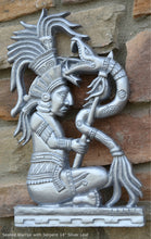 Load image into Gallery viewer, Aztec Mayan seated Warrior with Serpent wall art Sculpture www.Neo-Mfg.com 14" L5
