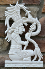 Load image into Gallery viewer, Aztec Mayan seated Warrior with Serpent wall art Sculpture www.Neo-Mfg.com 14&quot; L5
