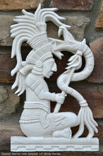 Load image into Gallery viewer, Aztec Mayan seated Warrior with Serpent wall art Sculpture www.Neo-Mfg.com 14&quot; L5
