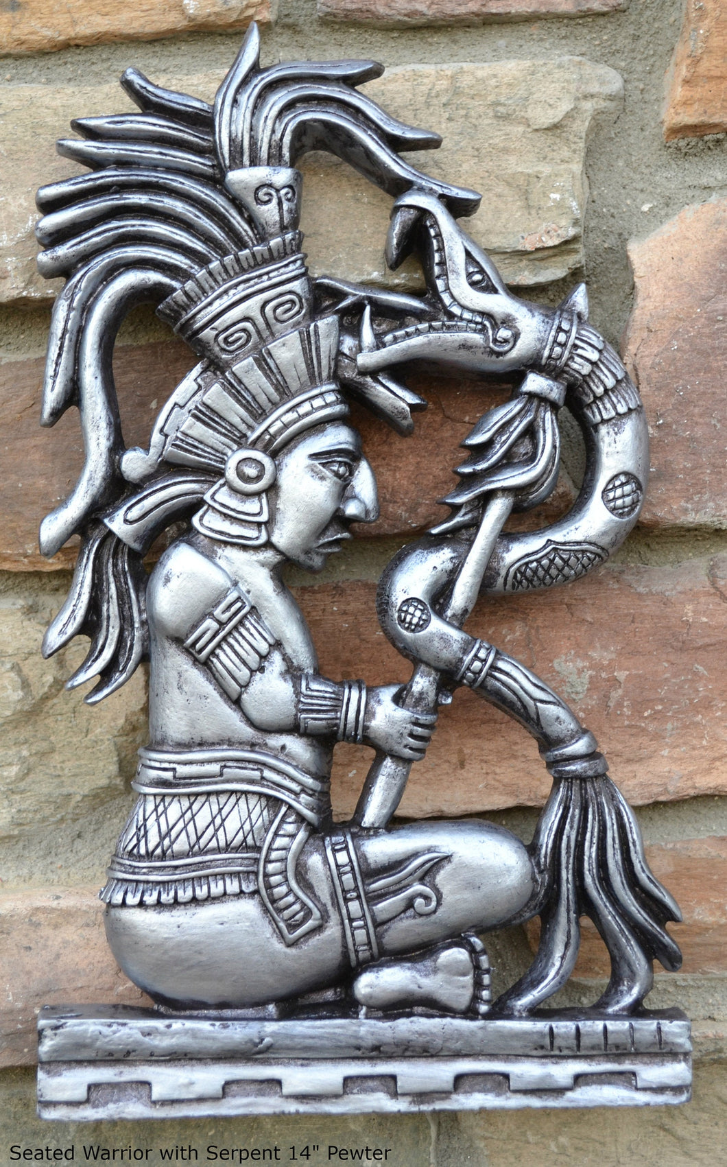 Aztec Mayan seated Warrior with Serpent wall art Sculpture www.Neo-Mfg.com 14