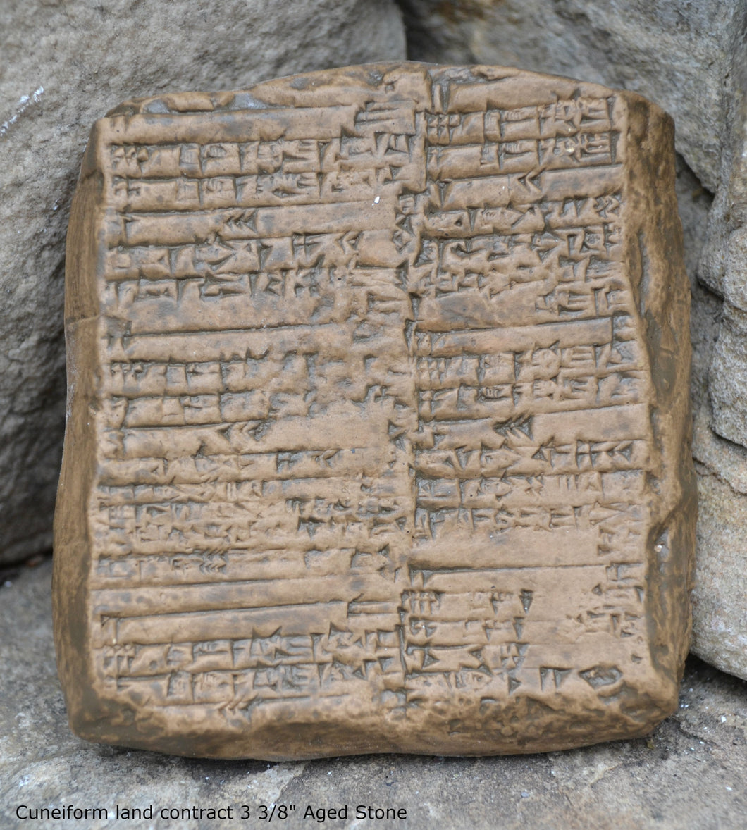 Mesopotamia land contract Tablet Cuneiform Sculptural www.Neo-Mfg.com museum reproduction 3 3/8