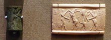 Load image into Gallery viewer, Akkadian Enkidu gilgamesh seal Cylinder Tablet Cuneiform Sculptural www.Neo-Mfg.com museum reproduction 2pc set CY3
